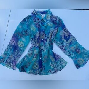 Vintage NICOLA Blue and Purple Patterned Blouse , Size L